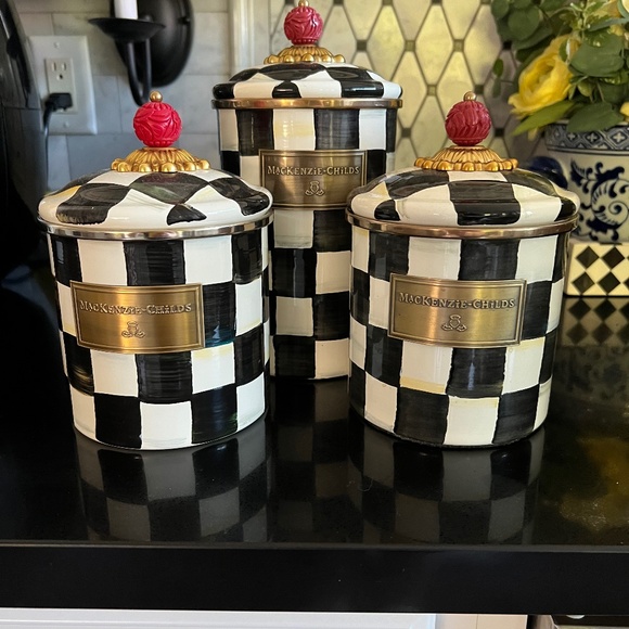 Set of 3 Mackenzie Childs Courtly Check Canisters - Picture 1 of 6